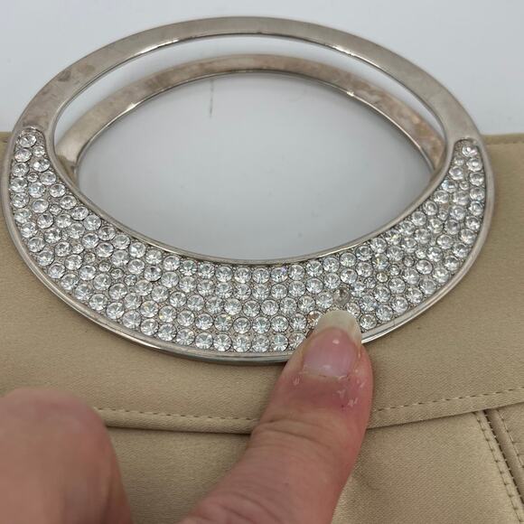 Kate Landry Rhinestones Cocktail Tan Purse Clutch Handle Grommets Strap Retro - Picture 8 of 14